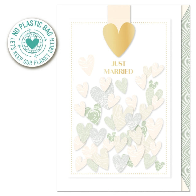 Just Married Confetti Hearts Card