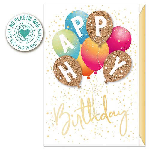 3D Applique Cork Birthday Balloons Card