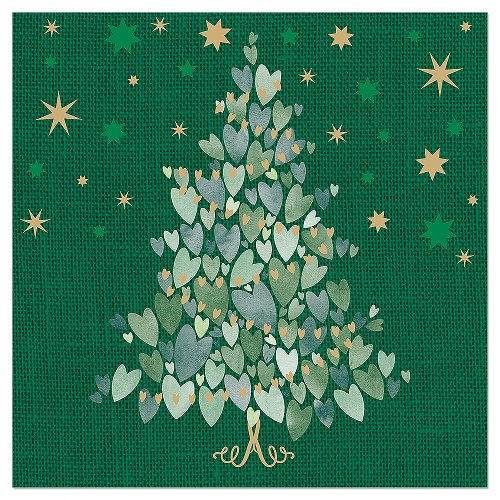 Luncheon Napkin Christmas Tree Hearts