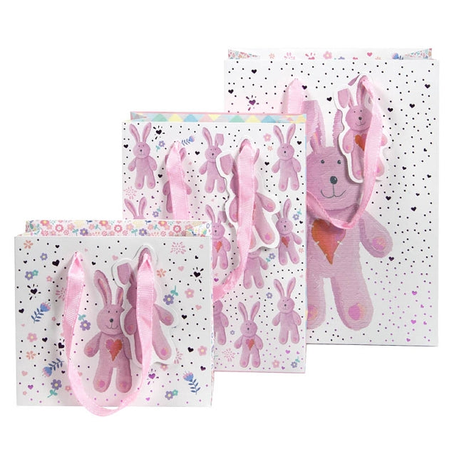 Gift Bag Set of 3 Plush Bunny Pink
