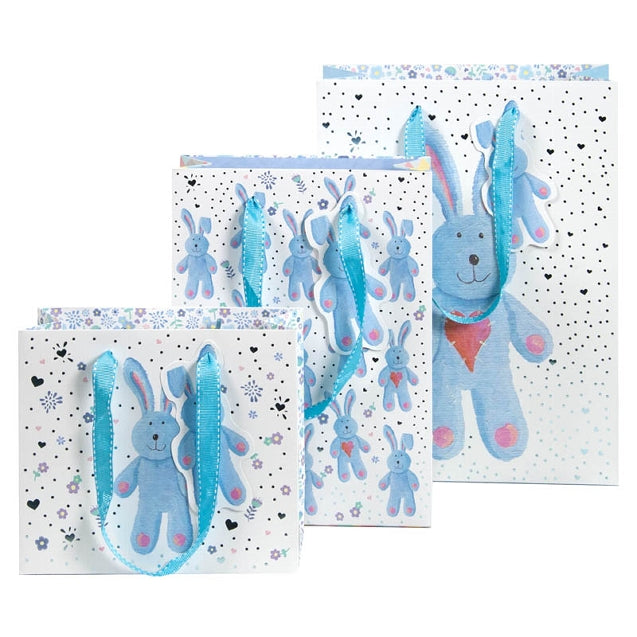 Gift Bag Set of 3 Plush Bunny Blue