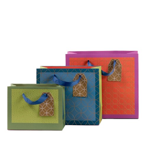 Gift Bag Assorted Wide Set of 3 Colour Block