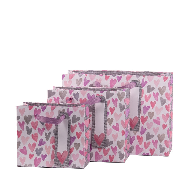 Gift Bag Assorted Wide Set of 3 Pink Hearts