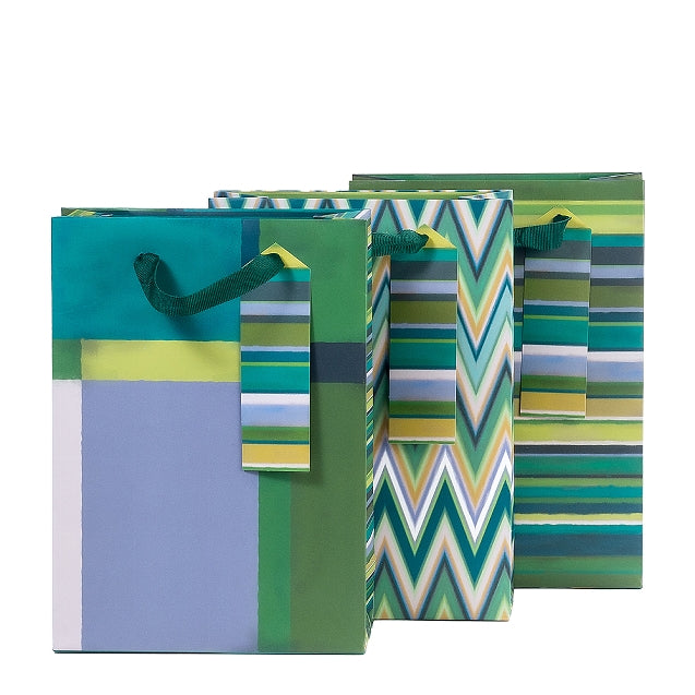 Gift Bag Medium Set of 3 Green Graphics