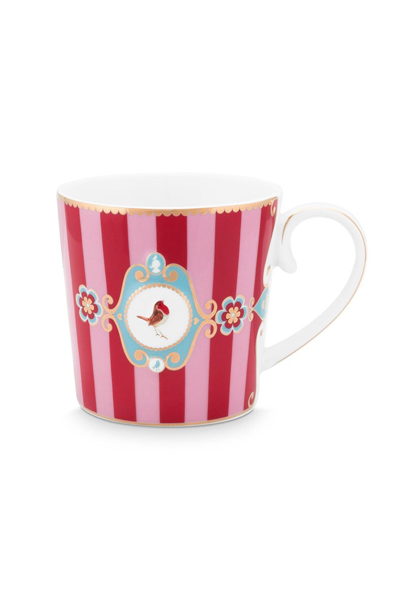Mug Large Love Birds Medallion Stripes Red-Pink 250ml