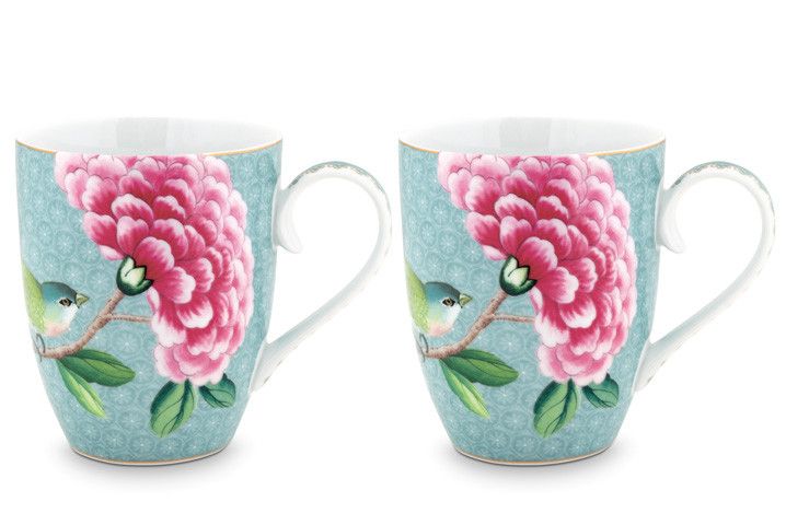 Gift Set of 2 Mugs Large Blushing Birds Blue 350ml