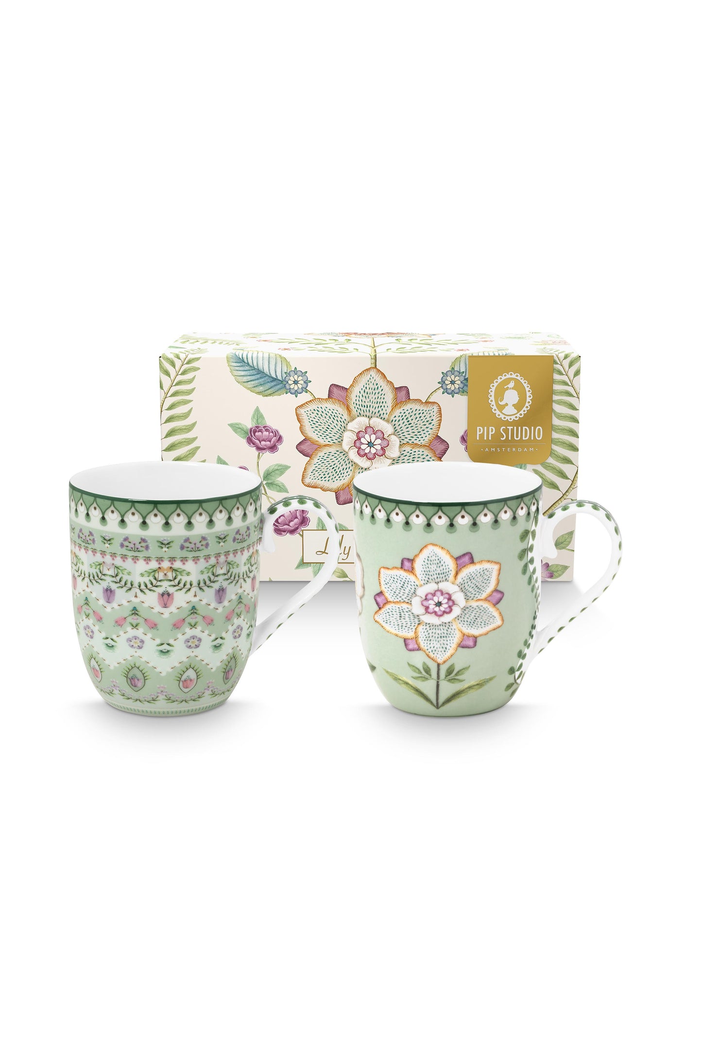 Gift Set of 2 Mugs Small Lily & Lotus Light Green 145ml