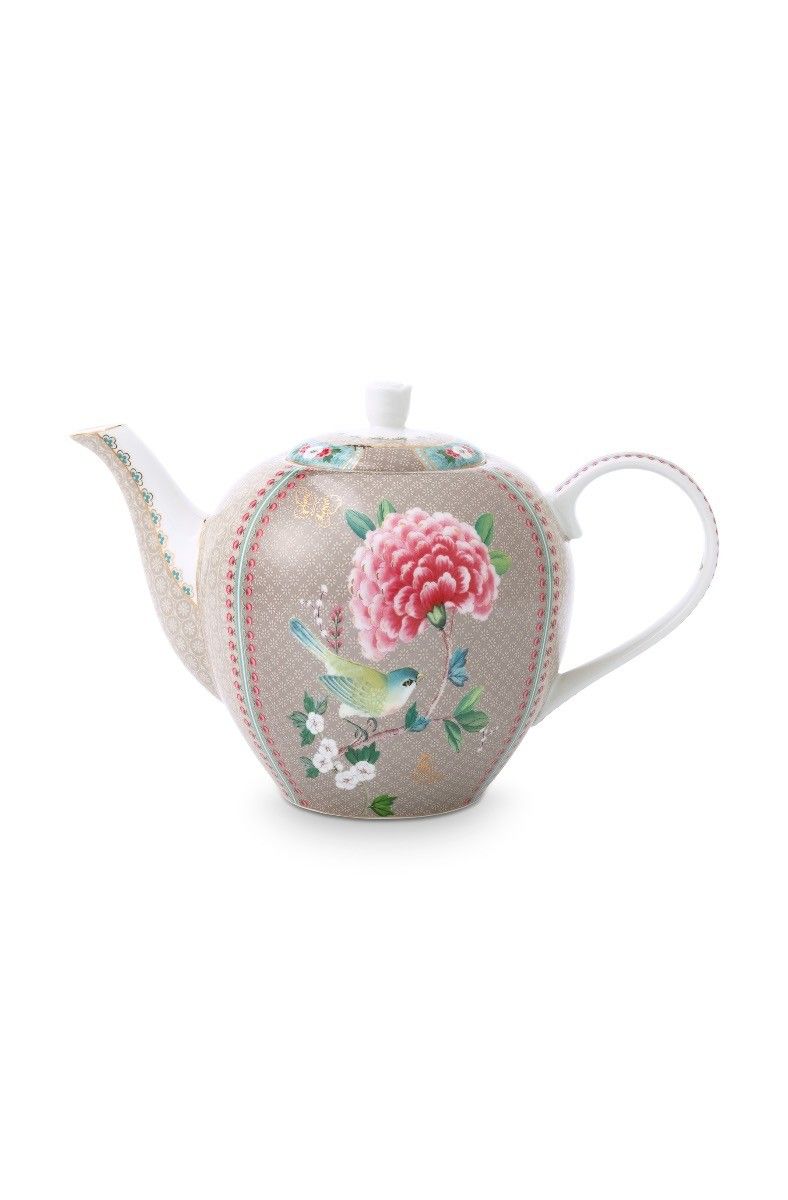 Tea Pot Large Blushing Birds Khaki 1.6ltr