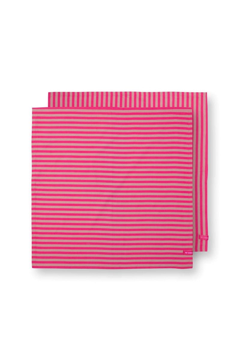 Set/2 Tea Towels Stripes Pink 65x65cm