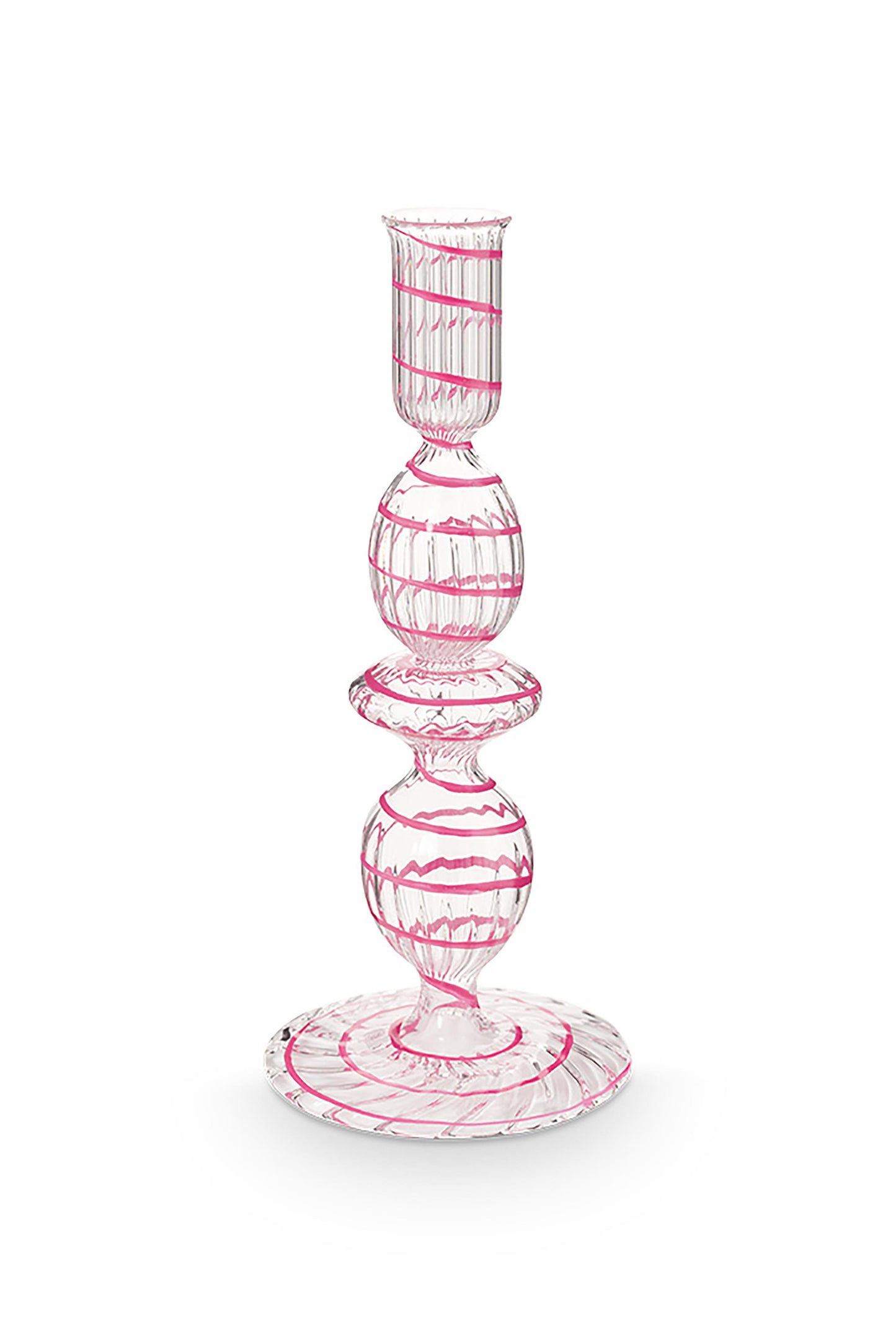 Candle Holder Glass Swirl Pink S 20cm