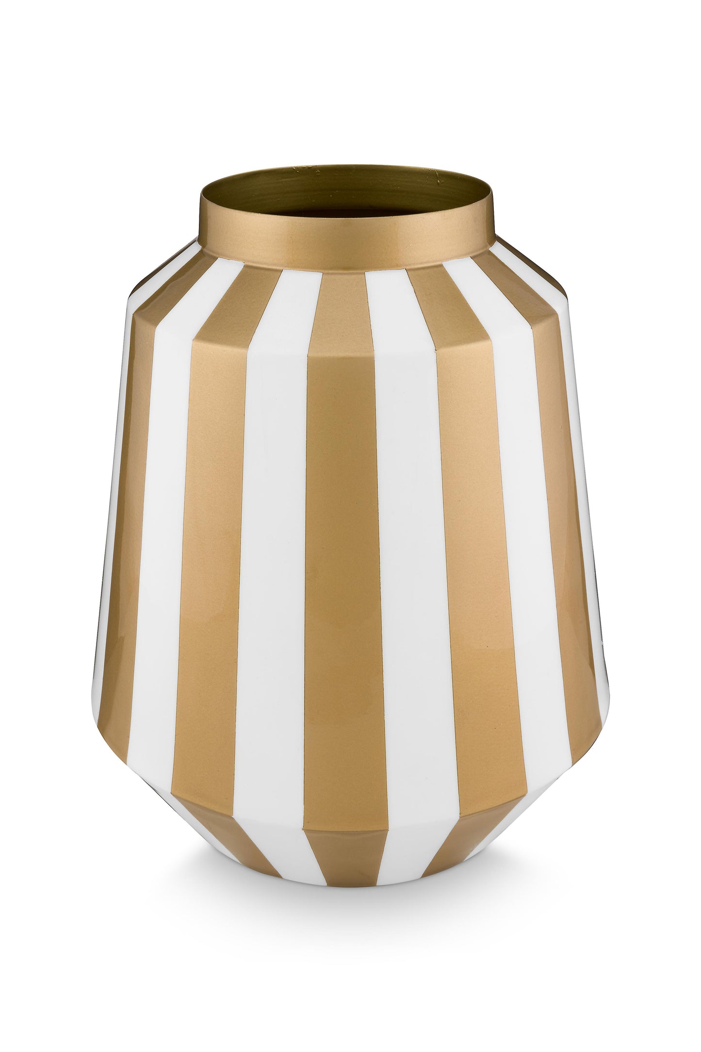 Vase Metal Stripes White-Gold 24x29cm