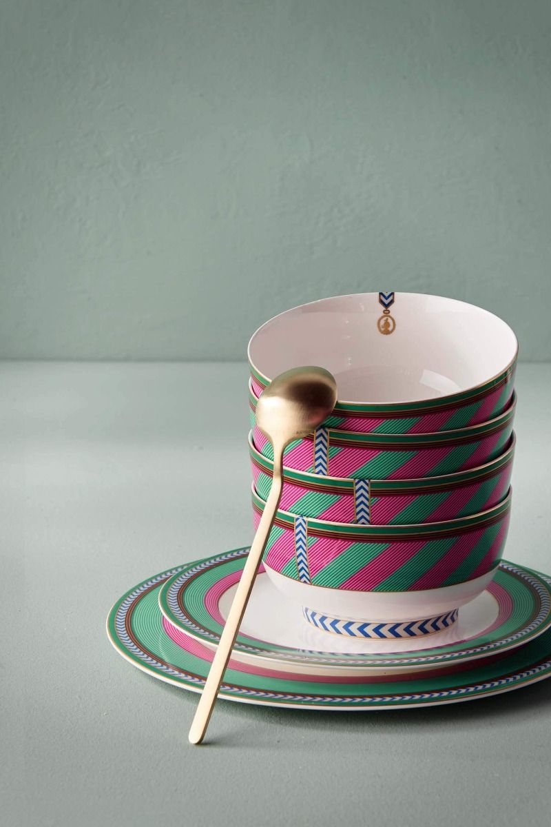 Bowl Pip Chique Stripes Pink-Green 15.5cm