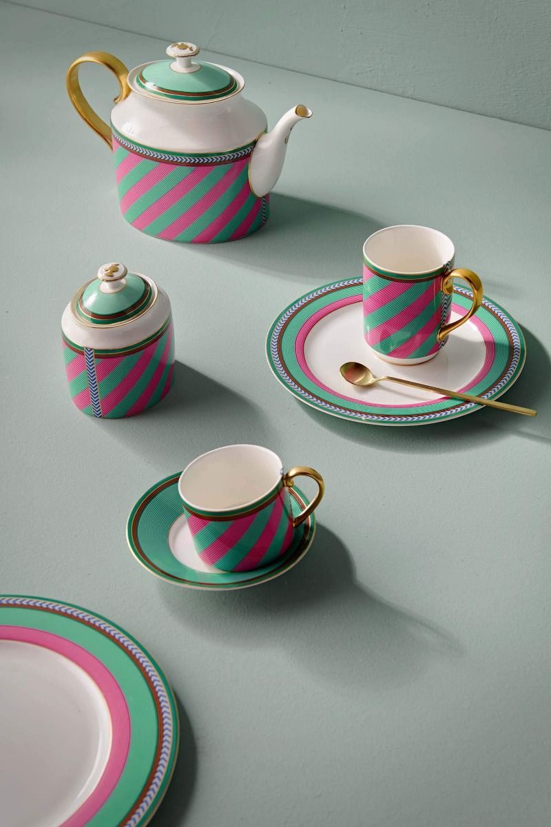 Cup & Saucer Pip Chique Stripes Pink-Green 220ml