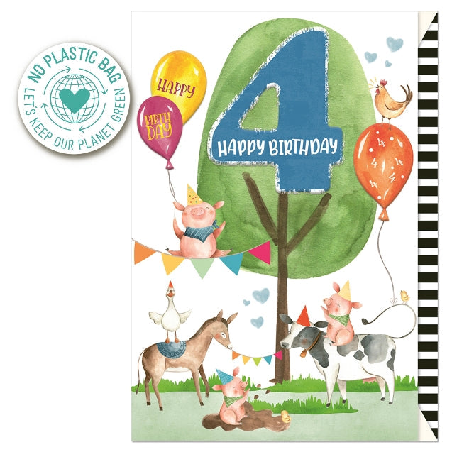 Fourth Birthday Barnyard Card