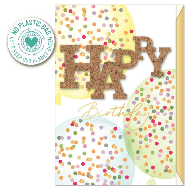 3D Applique Cork Happy Birthday Card