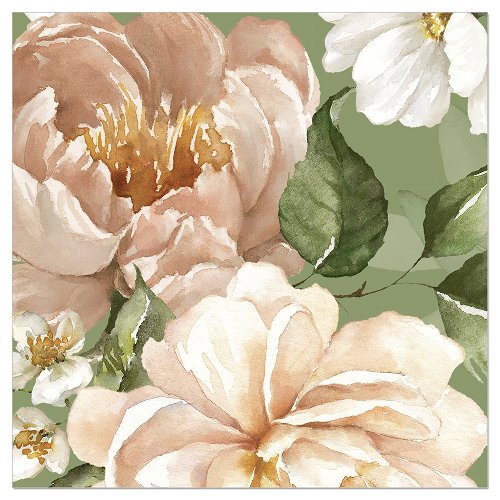 Luncheon Napkin Blush Peonies on Sage