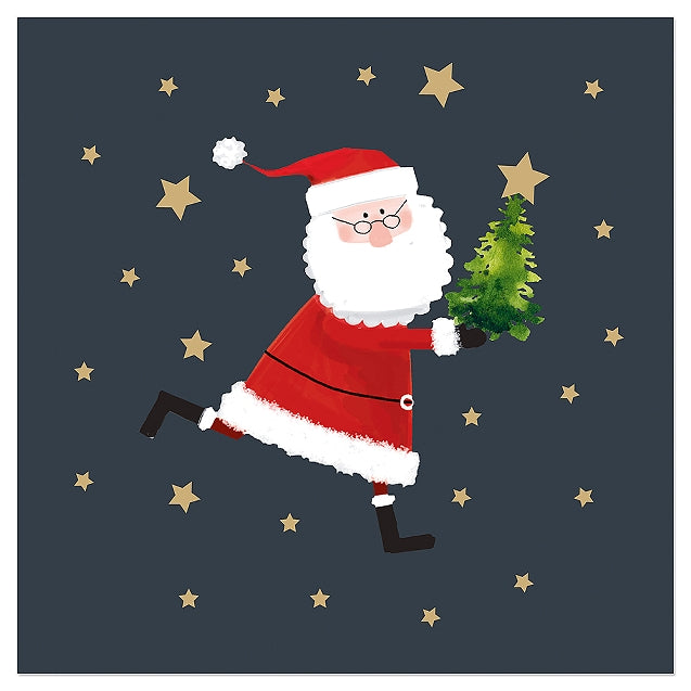 Luncheon Napkin Santa With Plant