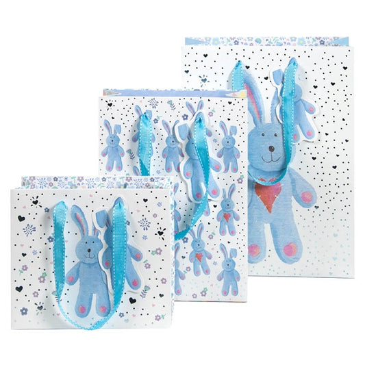Gift Bag Set of 3 Plush Bunny Blue