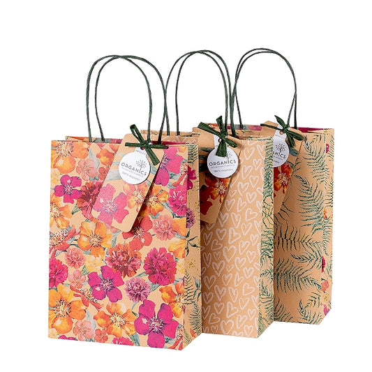 Gift Bag Medium Set of 3 Organics Bright Flowers