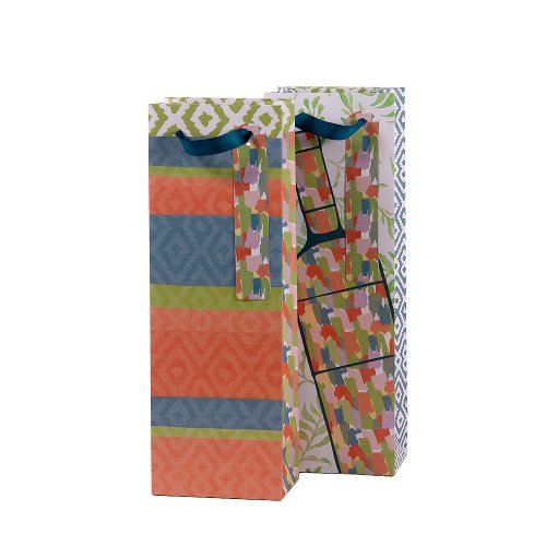 Gift Bag Set of 2 Ikat Bottle Bag