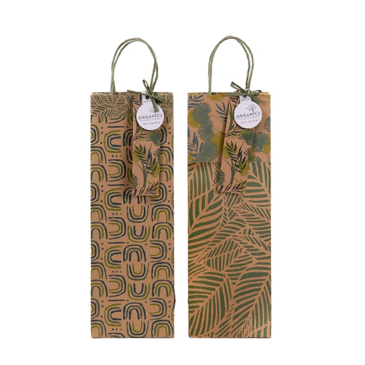 Gift Bag Set of 2 Organics Leaves Bottle Bag