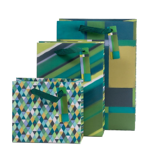 Gift Bag Assorted Set of 3 Green Graphics