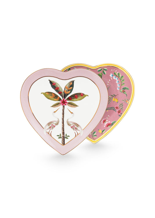 Gift Set of 2 Heart Shape Plates La Majorelle Pink 21.5cm