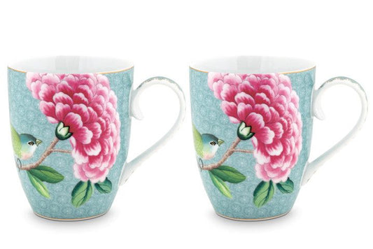 Gift Set of 2 Mugs Large Blushing Birds Blue 350ml