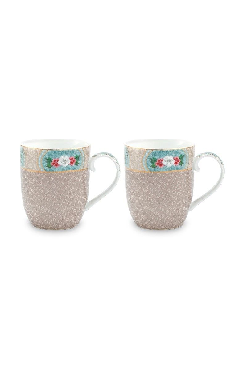 Gift Set of 2 Mugs Large Blushing Birds Khaki 350ml
