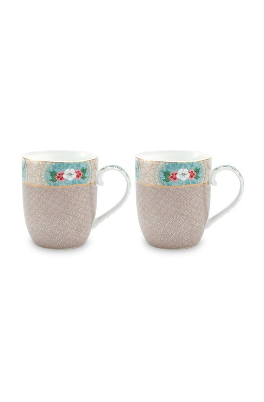 Gift Set of 2 Mugs Large Blushing Birds Khaki 350ml