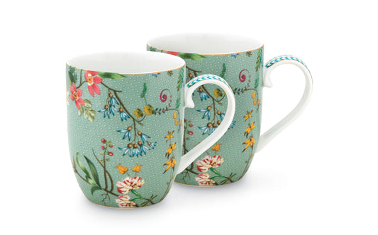 Gift Set of 2 Mugs Small Jolie Flowers Blue 145ml