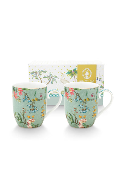 Gift Set of 2 Mugs Small Jolie Flowers Blue 145ml