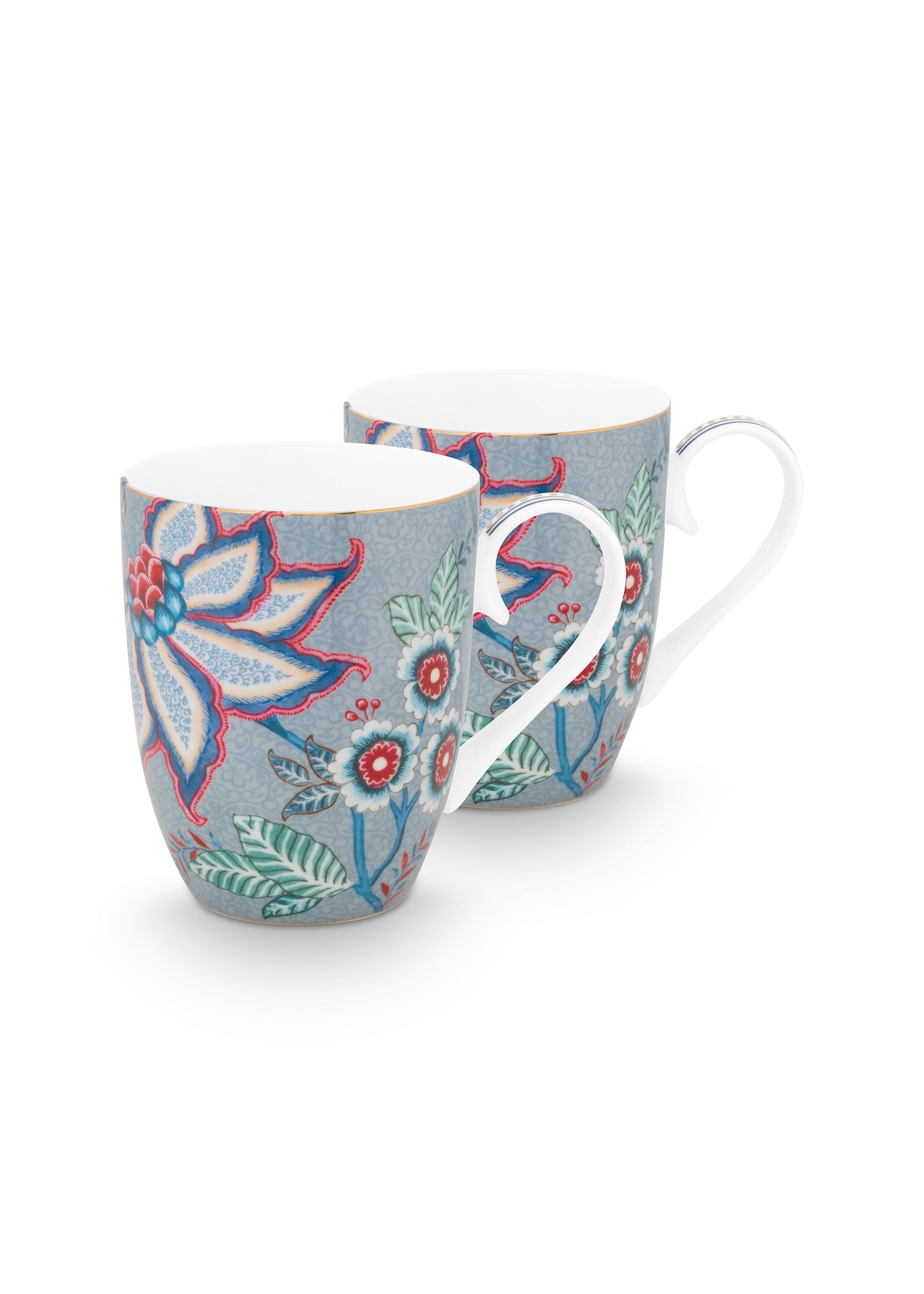Gift Set of 2 Mugs Large Flower Festival Light Blue 350ml