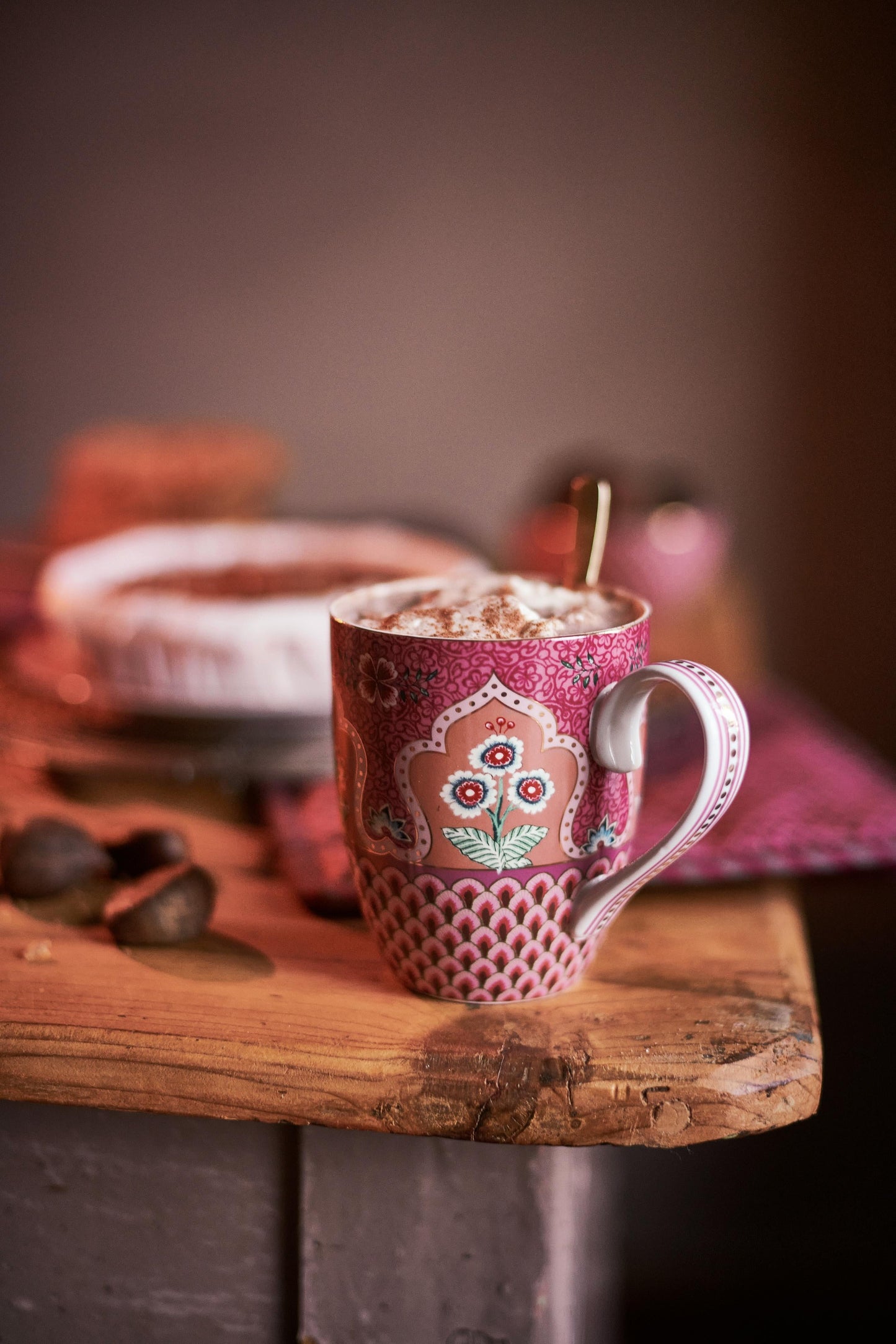 Mug Large Flower Festival Scallop Deco Dark Pink 350ml