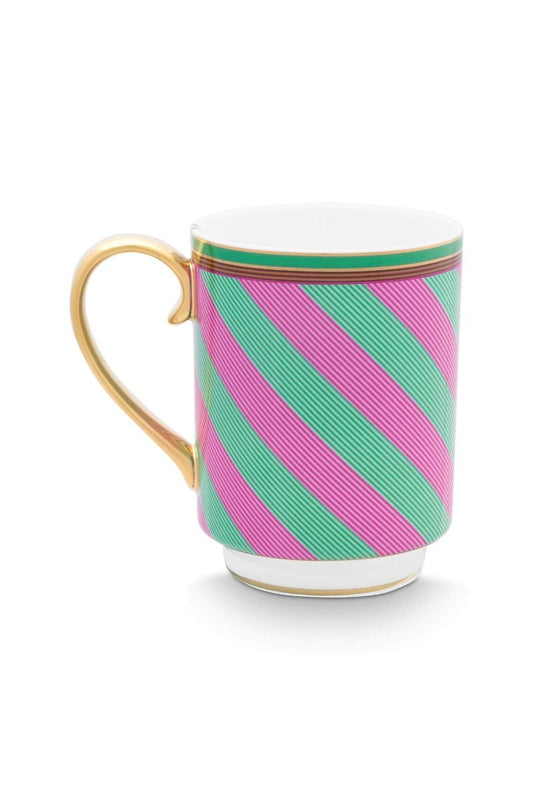 Mug Large with Ear Pip Chique Stripes Pink-Green 350ml