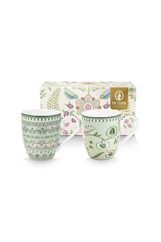 Gift Set of 2 Mugs XL Lily & Lotus Light Green 450ml