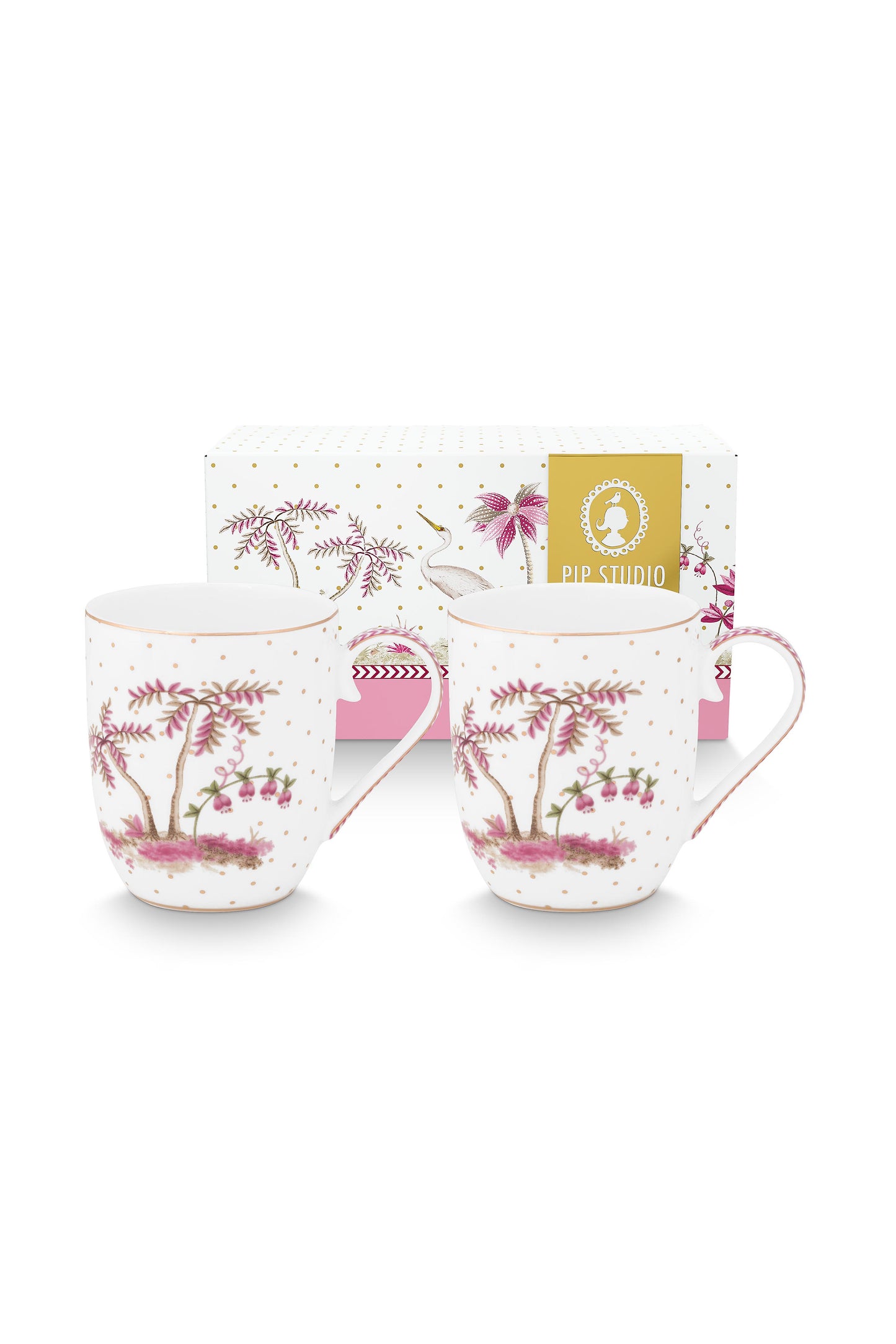Gift Set of 2 Mugs Small Jolie Dots Gold Pink 145ml