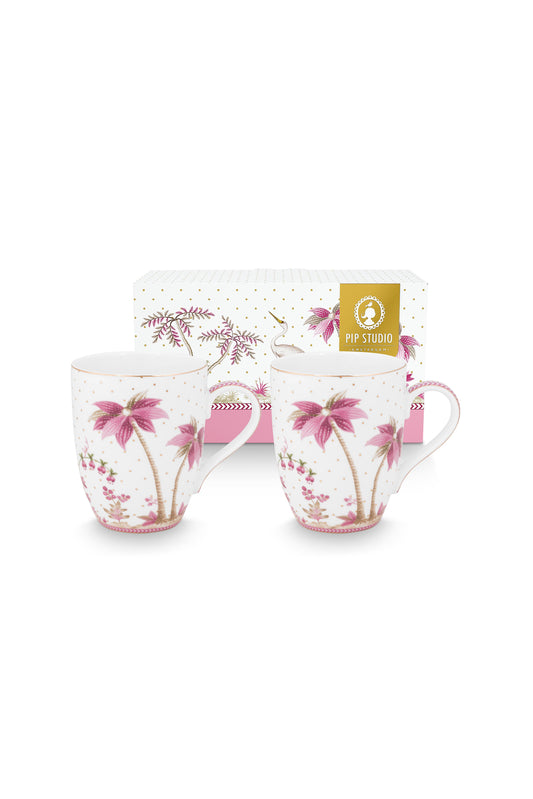 Gift Set of 2 Mugs Large Jolie Dots Gold Pink 350ml