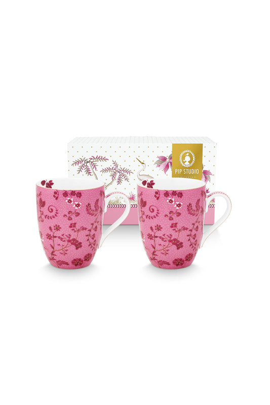 Gift Set of 2 Mugs Large Jolie Flowers Pink 350ml