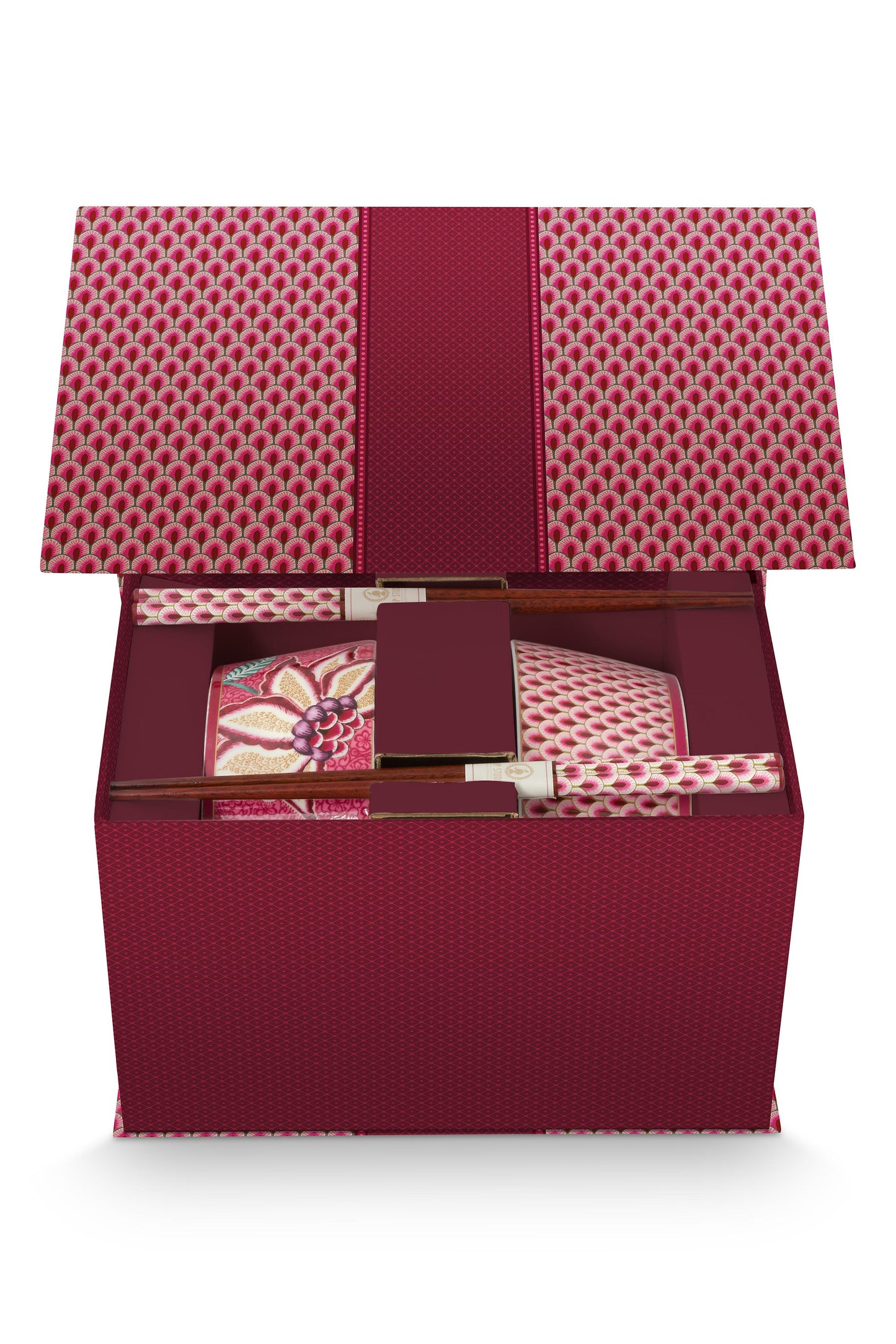 Giftset Bowls 15cm & Chopsticks Oriental Flower Festival Dark Pink