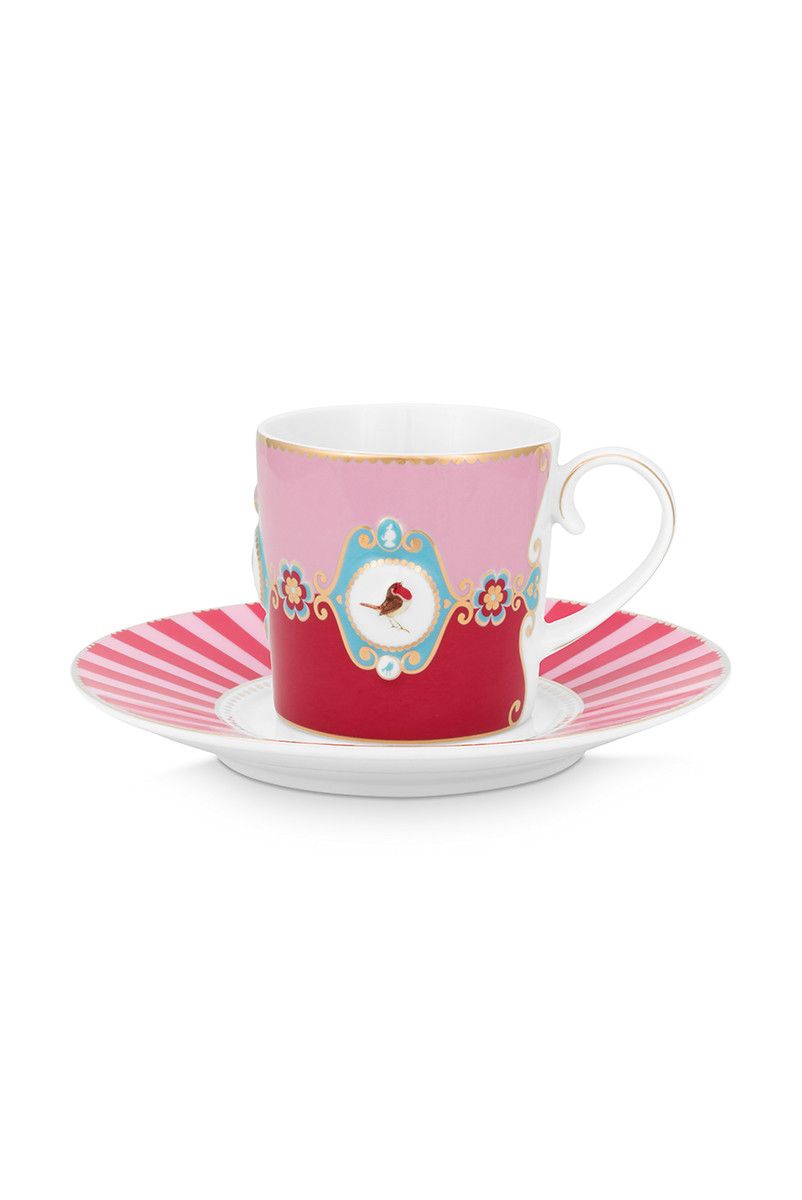 Cup & Saucer Love Birds Medallion Red-Pink 200ml