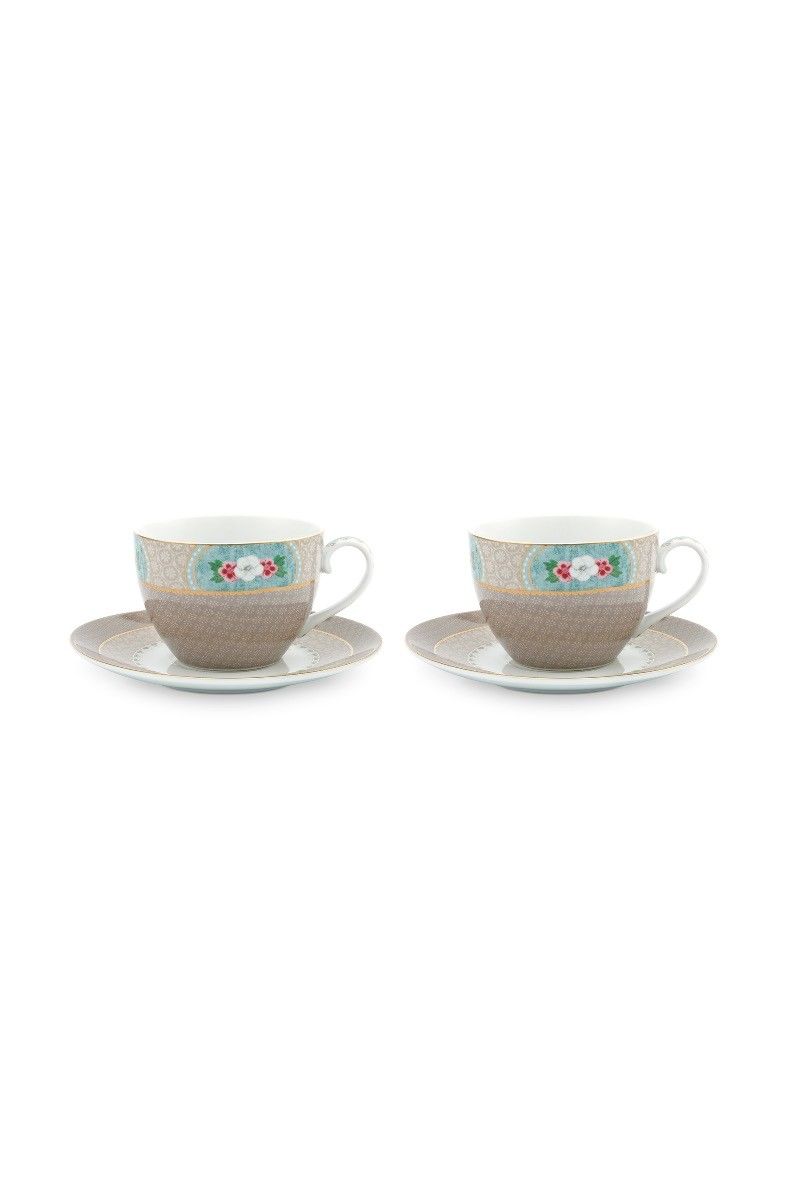 Gift Set of 2 Cups & Saucers Blushing Birds Khaki 280ml