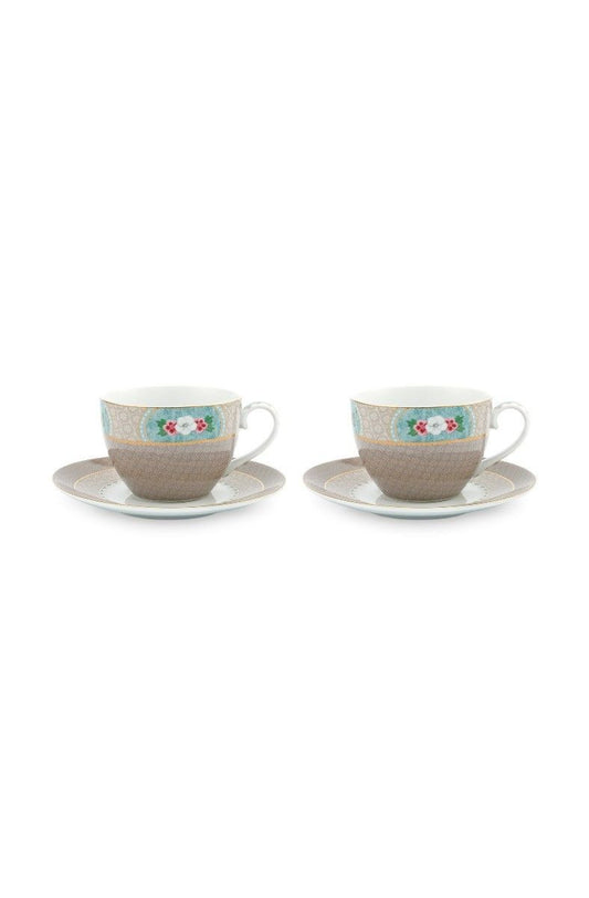 Gift Set of 2 Cups & Saucers Blushing Birds Khaki 280ml