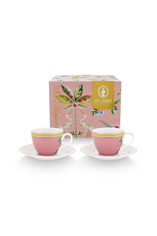Gift Set of 2 Espresso Cups & Saucers La Majorelle Pink 120ml