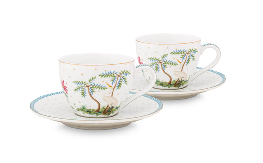 Gift Set of 2 Espresso Cups & Saucers Jolie Dots Gold 120ml