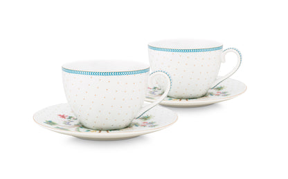 Gift Set of 2 Cups & Saucers Jolie Dots Gold 280ml
