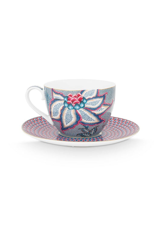 Set/2 Cups & Saucers Flower Festival Light Blue 280ml