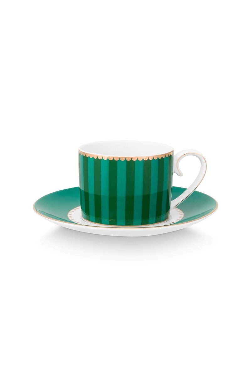 Espresso Cup & Saucer Love Birds Stripes Emerald-Green 125ml