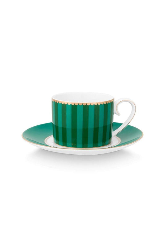 Espresso Cup & Saucer Love Birds Stripes Emerald-Green 125ml