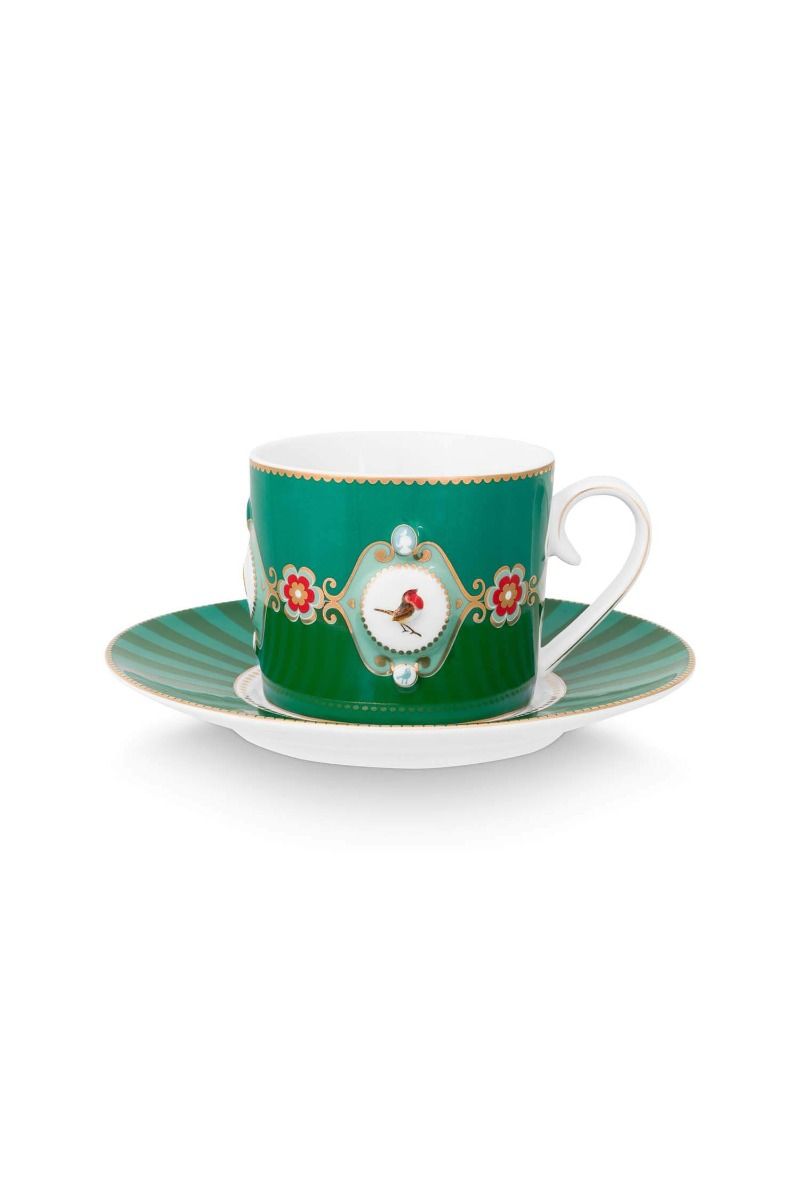 Cup & Saucer Love Birds Medallion Emerald-Green 200ml